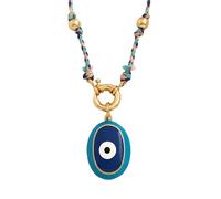 QHQQXN HHRLCH Collier Mauvais œil rempli d'or 14 carats pour Hommes et Femmes, Pendentif étoile céleste Bleu Sarcelle Mauvais œil, Collier de Perles avec nœud, Collier Globe oculaire, Collier