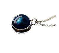 QHQQXN HHRLCH Collier planète en Argent Sterling 925 pour Femmes et Hommes, système Solaire, Univers, Espace, Lune, Soleil, Terre, planète, Pendentif Boule de Verre Double Face