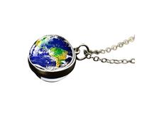 QHQQXN HHRLCH Collier planète en Argent Sterling 925 pour Femmes et Hommes, système Solaire, Univers, Espace, Lune, Soleil, Terre, planète, Pendentif Boule de Verre Double Face