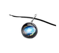 QHQQXN HHRLCH Collier planète en Argent Sterling 925 pour Femmes et Hommes, Univers Spatial, Galaxie, étoiles, Boule de Verre, Pendentif, Motif planète en Cristal, chaîne en Cuir