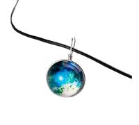 QHQQXN HHRLCH Collier planète en Argent Sterling 925 pour Femmes et Hommes, Univers Spatial, Galaxie, étoiles, Boule de Verre, Pendentif, Motif planète en Cristal, chaîne en Cuir