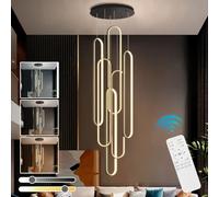 QHQQXN Large LED Chandelier Lighting for Villa Staircase,Modern Long Pendant Light with Remote Control Dimmable,300cm Adjustable Height Hanging Lamp Ceiling Light(20 * 60cm, 6 Lights) LWX