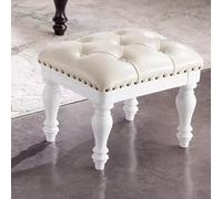 QHQQXN Leather Foot Rest - Upholstered Footstool for Living Room & Bedroom Solid Wood Frame Stylish Shoe Stool Brown Color Comfortable Seating Solution