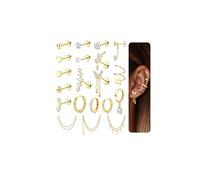 QHQQXN Lot de 20 Bijoux de Piercing Helix en Acier Chirurgical plaqué Or 18 carats à Dos Plat pour Femme, Clous créoles pour Plusieurs Piercings Daith Conch Tragus