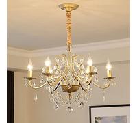 QHQQXN Lustre en Cristal Industriel de Luxe, éclairage Suspendu en Cristal de Bougie Moderne doré E14 plafonniers réglables pour Salon Salle à Manger Chambre à Coucher-doré 80 * 48 cm