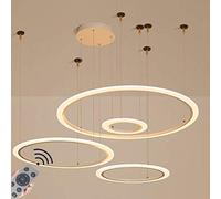 QHQQXN Lustre LED Suspension Creative Circle Lampe Suspendue Plafonniers Dimmable avec Télécommande Hauteur Réglable Plafond Pendentif Chambre Salon Cuisine s,Blanc,3ring40+60+80cm SM