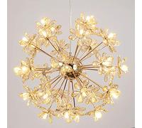 QHQQXN Lustre moderne en cristal de fleur de globe, éclairage suspendu de luxe en forme de pissenlit, lampe suspendue G4 à hauteur réglable pour salon, salle à manger, chambre à coucher, villa-doré 24