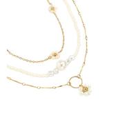QHQQXN MOCHAMIK Collier Multi-Niveaux de Fleurs d'imitation de Perles pour Femmes, Ensembles de Charme en Argent Sterling 925 - Tour de Cou bohème, Anniversaire de la Saint-Valentin