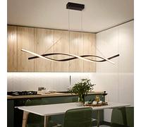 QHQQXN Modern Dimmable LED Hanging Pendant Light with Remote Adjustable Height Wave Design Chandelier for Dining Room Living Room Kitchen Office Gold Finish 80cm LWX