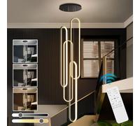 QHQQXN Modern LED Chandelier with Remote Control,Dimmable Pendant Lighting for High Ceiling,Oval Loft Hanging Lamp 300cm Adjustable Height,Stairase Ceiling Light for Foyer,Enterway(20 * 8 LWX