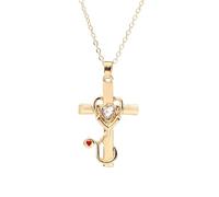 QHQQXN NBYGSC Collier de Croix de Coeur d'amour Infini éternel en Argent Sterling 925 pour Femmes Filles, Collier de Croix Religieuse en Cristal de Zircon Brillant plaqué Or 14 carats - Collier de