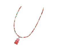 QHQQXN NBYGSC Collier Ours en Argent Sterling 925 pour Femmes, Amant de Bohême Collier de Perles de Riz Ours gommeux coloré, Collier Ours gommeux, Bijoux Ours gommeux, Charme Ours, Collier Panda pour
