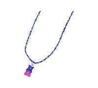 QHQQXN NBYGSC Collier Ours en Argent Sterling 925 pour Femmes, Amant de Bohême Collier de Perles de Riz Ours gommeux coloré, Collier Ours gommeux, Bijoux Ours gommeux, Charme Ours, Collier Panda pour