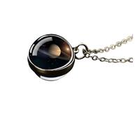 QHQQXN NBYGSC Collier Planète en Argent Sterling 925 pour Femmes Et Hommes, Collier du Système Solaire Univers Espace Lune Soleil Terre Planète Colliers Pendentif en Verre Double Face Collier