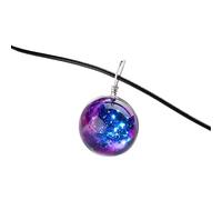 QHQQXN NBYGSC Collier Planète en Argent Sterling 925 pour Femmes Et Hommes, Collier Univers Spatial Étoiles Pendentif en Verre Motif Planète en Cristal Collier en Cuir, Collier, Collier Astronaute