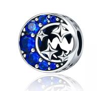 QHQQXN Pendentif à breloque Lune et étoiles, véritable Argent Sterling 925, Compatible avec Les Bracelets Pandora