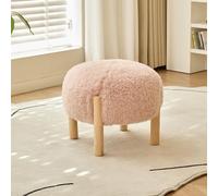 QHQQXN Pink Round Foot - Upholstered Lambswool Footstool with Solid Wood Legs Easy to Clean Footrest for Living Room & Office Ideal Shoe Changing Stool Stylish & Comfortable