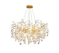 QHQQXN Plafonniers de Chambre à Coucher CrystalGold Lustre de Branche d'arbre de Luxe réglable en Hauteur Grand éclairage Suspendu Luminaires de Plafond Ronds en Cristal pour Salle à Manger,