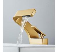 QHQQXN Robinet Cascade 2239, mitigeur de Salle de Bain de Luxe, Robinet de lavabo en cuivre avec Valve en céramique, économie d'eau écologique, Installation Facile à Un Trou, Finition Or Nano