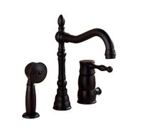 QHQQXN Robinet de Baignoire rétro Noir Rotatif à 360° avec douchette à Main, poignée Unique, Installation à 3 Trous, Classique pour Une décoration élégante de Salle de Bain
