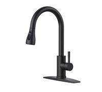 QHQQXN Robinet de Cuisine Noir avec pulvérisateur extractible, Robinet d'évier Classique à poignée Unique en Acier Inoxydable à Arc élevé 1 ou 3 Trous, adapté pour Camping-Car de Ferme, buanderie,