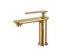 QHQQXN Robinet de lavabo de Salle de Bain à poignée Unique, robinets de lavabo monotrou, Robinet de lavabo Mixte d'eau Chaude et Froide en Or brossé, pour Maison, hôtel, Camping-Car, Restaurant,