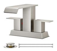 QHQQXN Robinet de lavabo de Salle de Bain Central de 4 Pouces, 2 ou 3 Trous, Double poignée en Nickel brossé, robinets de Salle de Bain Cascade avec bonde escamotable en métal et Tuyau Flexible,