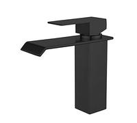 QHQQXN Robinet de lavabo de Salle de Bain, Robinet d'évier Cascade à Un Trou, mitigeur de lavabo de vanité, Robinet Chaud et Froid carré en Acier Inoxydable 304 sans Plomb