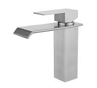 QHQQXN Robinet de lavabo de Salle de Bain, Robinet d'évier Cascade à Une poignée Unique, mitigeur de lavabo de lavabo, Robinet carré Chaud et Froid en Acier Inoxydable 304 sans Plomb (Couleur :