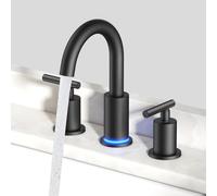 QHQQXN Robinet de Salle de Bain à LED Noir 3 Trous avec Changement de température 3 lumières de Couleur, Robinet de lavabo de Salle de Bain à LED Noir Mat largement répandu de 8" 3 Trous avec