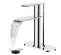 QHQQXN Robinet de salle de bain cascade chromé 1 trou, robinet de salle de bain monotrou à poignée unique chromé avec plaque de pont et bonde pop-up, tuyaux CUPC pour évier à une poignée, camping-car,