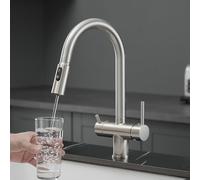 QHQQXN Robinet filtrant 3 Voies, Eau à Trois Flux, mitigeur d'évier de Cuisine brossé, Robinet de Cuisine Rotatif à 3 Modes
