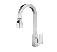 QHQQXN Robinet Robinet d'évier de Cuisine à poignée Unique avec pulvérisateur extractible à 2 Fonctions, Robinet d'évier pivotant à 360 degrés en Nickel brossé Swan, Robinet d'évier de