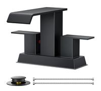 QHQQXN Robinets de Salle de Bain carrés en Cascade Noir Mat, 3 ou 2 Trous pour évier Central de 4 Pouces avec bonde escamotable en métal et Tuyau, Fonctionnement à Double poignée, adaptés à la