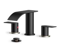 QHQQXN Robinets de salle de bain, robinet de lavabo cascade avec bonde escamotable en métal et tuyau cUPC pour lavabo, vanité, camping-car, évier sur pied 2 ou 3 trous, 8 pouces, noir et nickel brossé