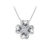 QHQQXN Trèfle à Quatre Feuilles Porte-Bonheur, Collier délicat, Pendentif en Forme de cœur en Cristal, Bijoux Cadeau de fête des mères pour Femmes