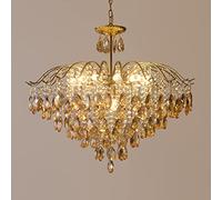 QHQQXN Vintage Crystal Raindrop Chandelier Pendant Light LED Luxury Ceiling Fixture for Dining Room Bedroom Living Room Bathroom - E14 Elegant Crystal Lighting Amber Finish LWX