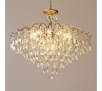 QHQQXN Vintage Crystal Raindrop Chandelier Pendant Light LED Luxury Ceiling Fixture for Dining Room Bedroom Living Room Bathroom - E14 Elegant Crystal Lighting Amber Finish LWX