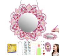 QHSXMQ Kit de Miroir de Peinture Diamant, Diamond Painting Miroir Mural Rond, 5D Mandala Miroir, Kit Maquillage Diamant Miroir à partir de 6 7 8 9 10 ans Décoration Murale de Chambre