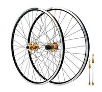 QHYRZE Jeu De Roues pour VTT 26/27,5/29 Pouces Vélo Roue Avant Arrière Alliage D'aluminium Frein Frein À V Jante 32h Moyeu Frein À Disque Blocage Rapide 100/135mm pour Cassette 7-12s(Gold,29'' A)