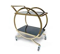 QHYXT Chariot de Bar Chariot à Boissons Halo Table de Service sur roulettes Étagère de Rangement Or, 2 Étagères, Art Déco, Meubles, Vintage, Table d'Appoint, Tea Party, Moderne