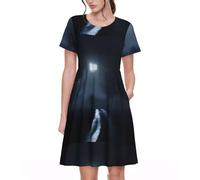 QHZLY AnEerieEvening Robe d'été décontractée à manches courtes pour femme Motif floral, Noir , S