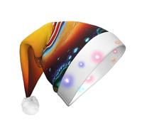 QHZLY Bonnet de Noël lumineux à texture sans couture d'eau et d'huile pour adultes, bonnet de Père Noël décoratif à LED en peluche pour les vacances