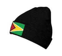 QHZLY Bonnet tricoté avec drapeau de la Guyane - Noir - Avec doublure en polaire - Léger et confortable - Pour sports de plein air, Noir , Taille unique