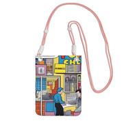 QHZLY Comic Pop Scene Sac à bandoulière pour téléphone portable avec sangle réglable pour femme - Tendance et pratique - Noir, rose, Taille unique