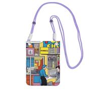 QHZLY Comic Pop Scene Sac à bandoulière pour téléphone portable avec sangle réglable pour femme - Tendance et pratique - Noir, violet, Taille unique