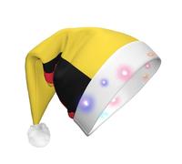 QHZLY Drapeau de la Belgique Chapeau de Noël Lumineux pour Adulte, Peluche LED Chapeau de Père Noël Décoratif pour Vacances