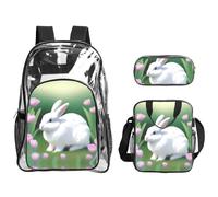 QHZLY Ensemble sac à dos en PVC transparent avec motif lapin Bliss léger et durable