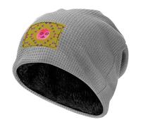 QHZLY Funny Face Peach Bonnet d'hiver en tricot gaufré doublé polaire Bonnet chaud doux et léger Noir, gris clair, Taille unique