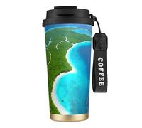 QHZLY Grande tasse à café isotherme en acier inoxydable 316 « An Island in The Sea » - Noir - Pour bureau, maison, voiture